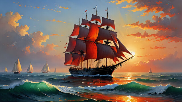 Abstraktion Roter Ozean Sonnenuntergang 16х9. Hintergrund f&uuml;r das Design 2.