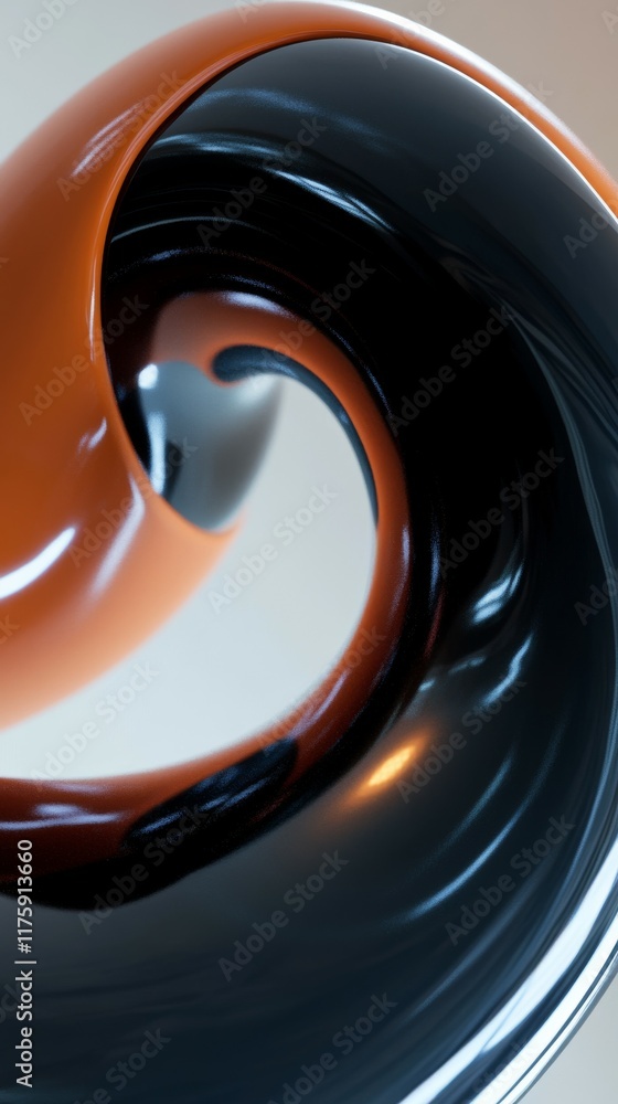 Poster a close-up image of two contrasting color objects merging together in a smooth curve.