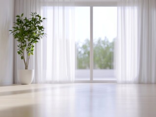 Fototapeta premium Modern scandinavian and minimalist living room interior. White empty room with window, daylight