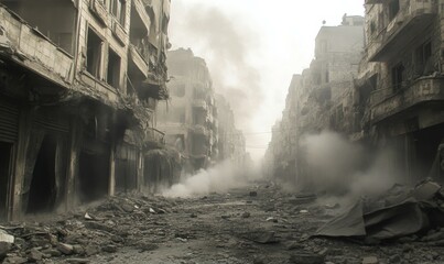 Abandoned city streets filled with smoke and rubble, evoking despair
