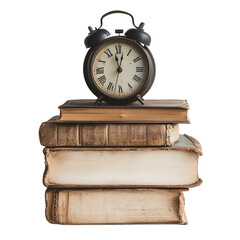 Naklejka premium a clock on the books white background