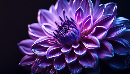 surreal dark chrome purple and purple flower dahlia macro remoted on black generative ai
