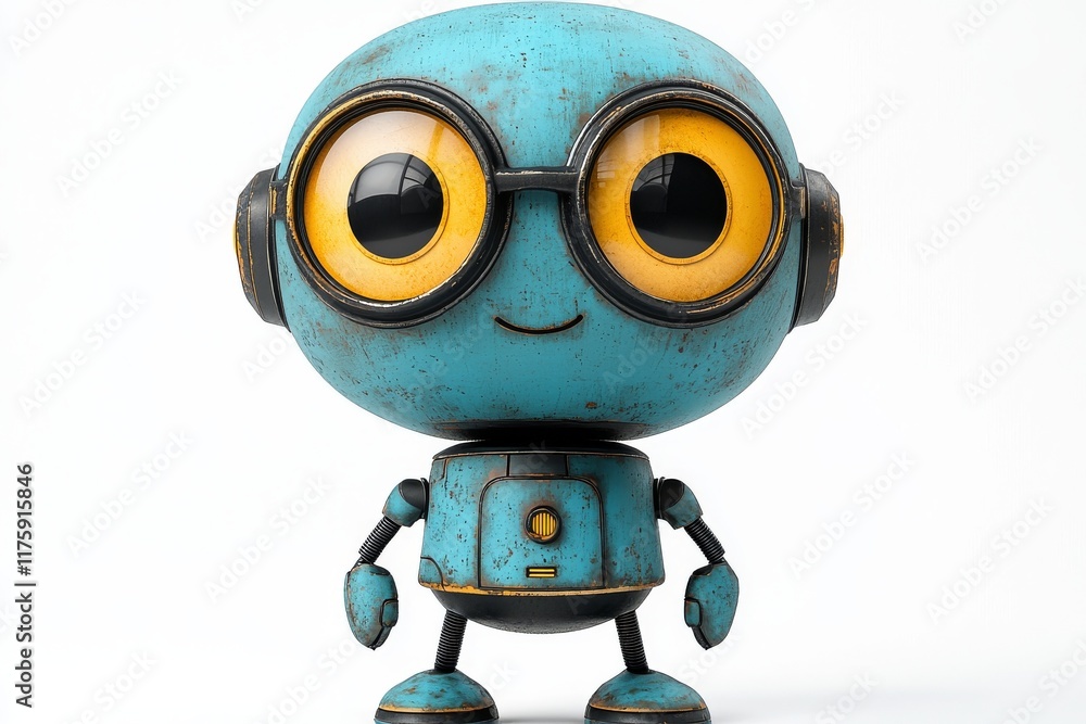 Poster a cheerful old robot portrait with an area to enter your text