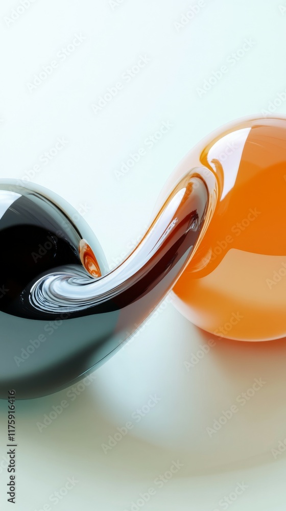 Poster a close-up image of two contrasting color objects merging together in a smooth curve.