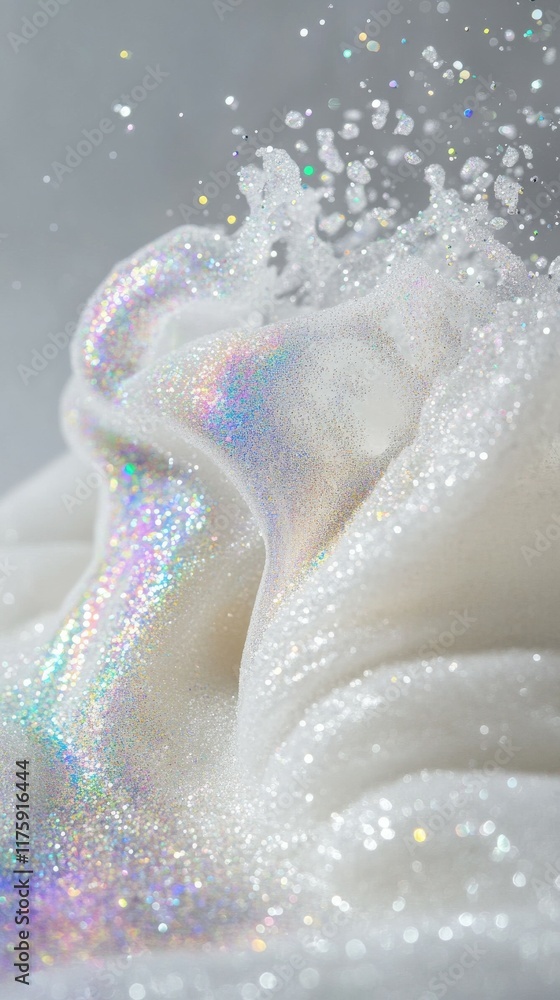 Aufkleber a close-up of a pearlescent white wave with a dusting of rainbow glitter, conveying the purity and c