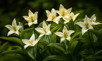 Obraz premium A cluster of corn lilies grows thick as spring comes to the alpine, Goat Rocks Wilderness, Washington.
