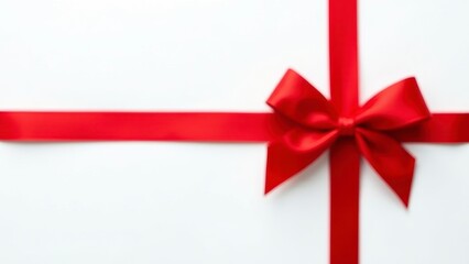 Red ribbon and bow creating a festive gift presentation on white background