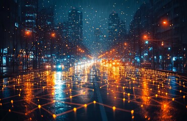 Fototapeta premium Abstract lights in the background highlight social connections in a city