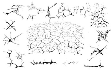 Cracked Earth Patterns: A collection of intricate crack patterns across the earth's surface, conveying the raw power of nature, fragility and the impact of time.