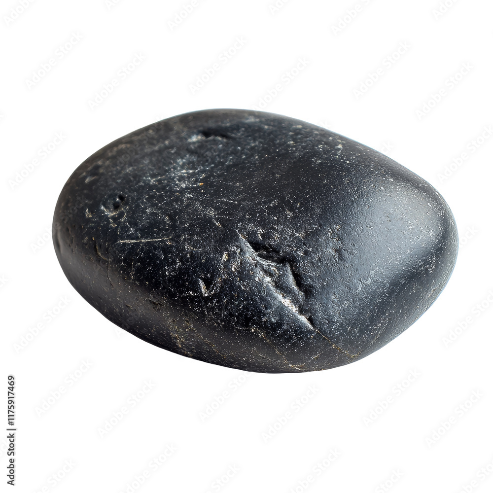 Poster a smooth black pebble rests alone on a pristine transparent background, showcasing its natural form 