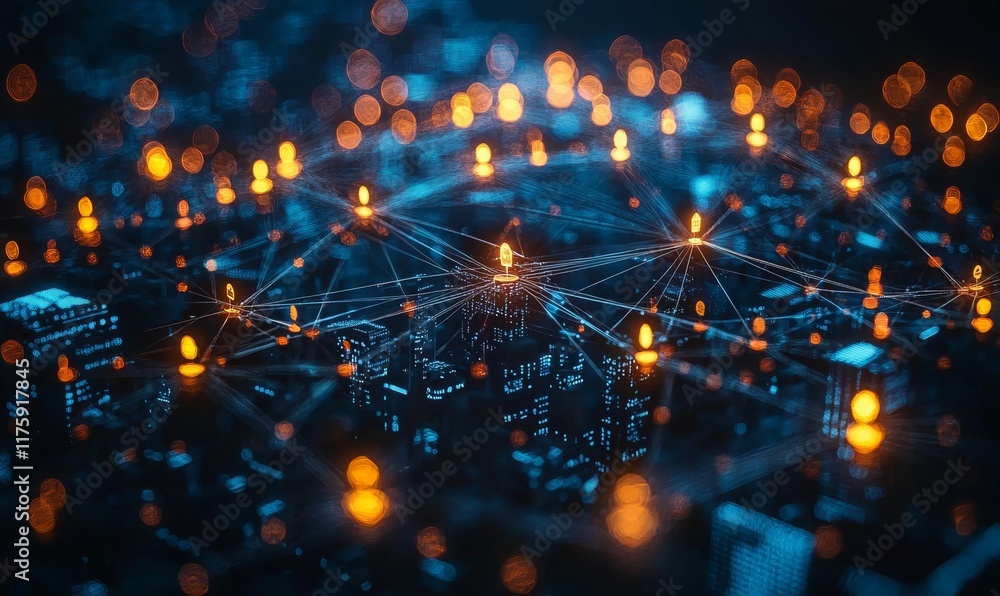 Poster modern wireless technologies for communication and networking on a dark background