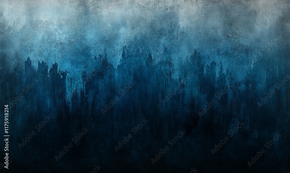 Poster an abstracted abstract of blue gradient tones on a dark grainy background with glowing light. a larg