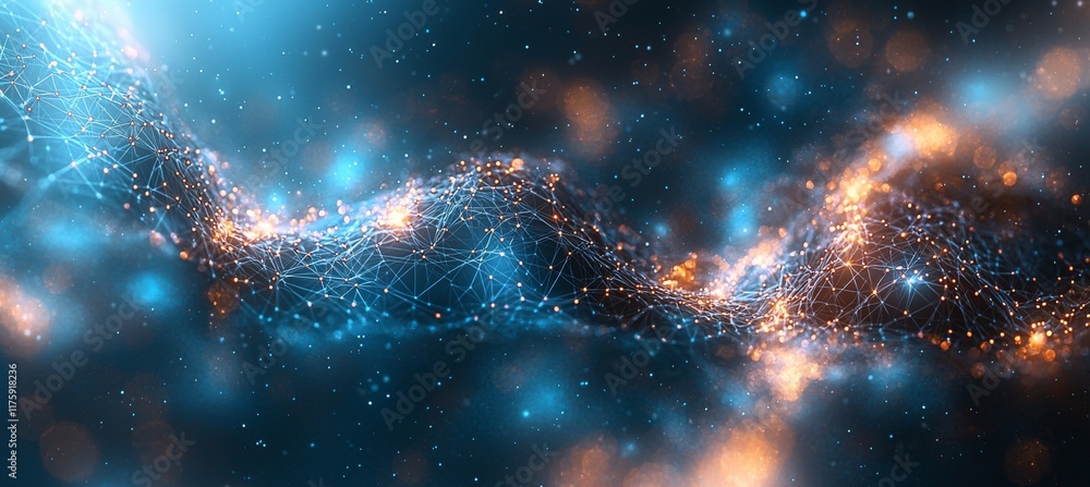 Poster the network connection consists of points and lines, integrated with data technology, set against a 