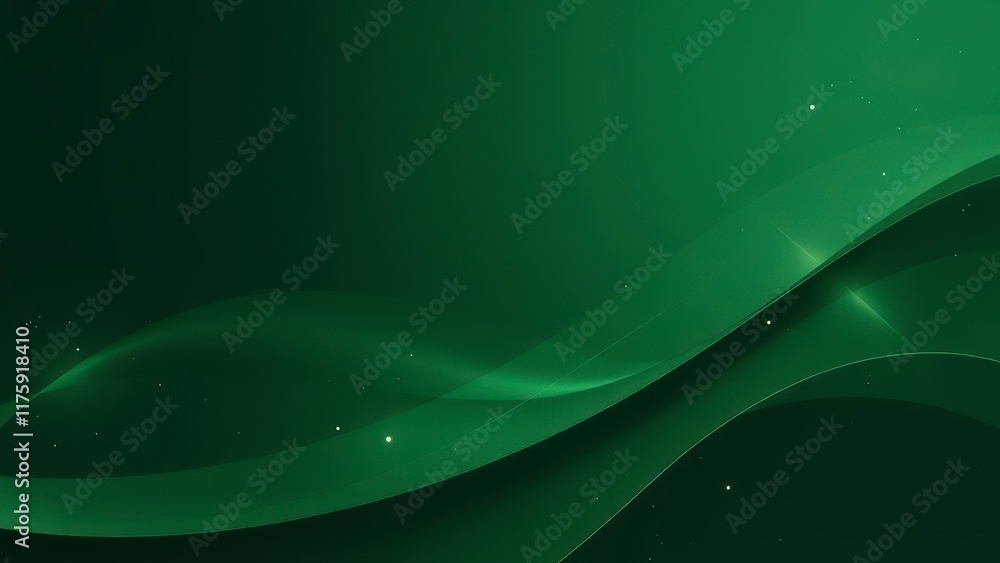 Poster abstract green background flowing smooth lines with particles