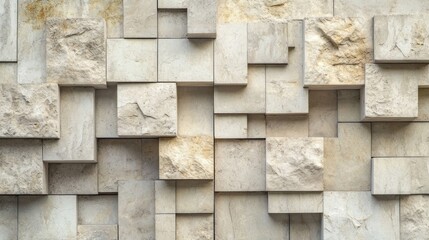 Beige stone cubes wall texture background.