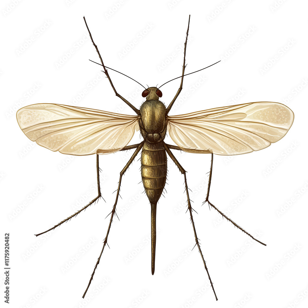 Poster detailed view of a mosquito isolated on a clean transparent background showcasing its physical featu