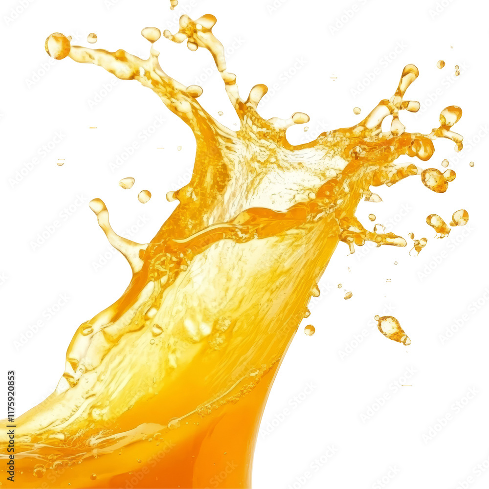 Poster vibrant orange juice splash creating dynamic wave on a transparent background, orange juice splash w