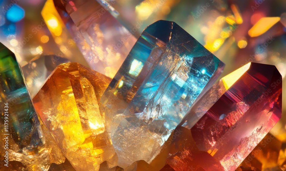 Poster abstract colorful crystal shapes reflecting light in a vibrant pattern