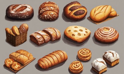 Assorted Freshly Baked Bread with Various Textures