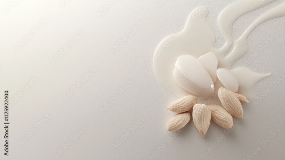 Aufkleber flat lay of a white background with a splash of milk on the right side. on the left side of the imag