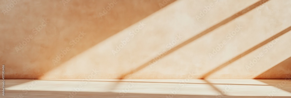 Poster Sunlight is streaming through a window, creating beautiful shadows on the wall and floor of an empty room, perfect for showcasing products or designs