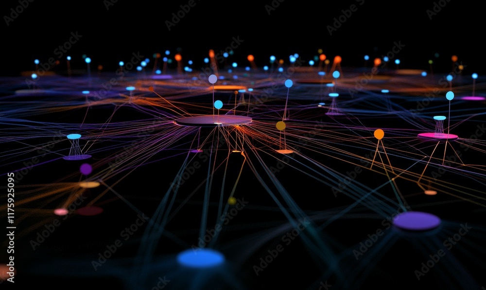 Poster abstract representation of a network in a dark environment