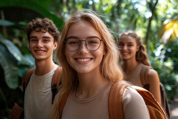 Fototapeta premium A group of traveling young people.