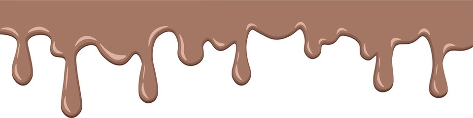Dripping chocolate border background and paint dripping. Dessert background with melted chocolate. realistic chocolate drip seamless frame background. isolated on clean white background phg