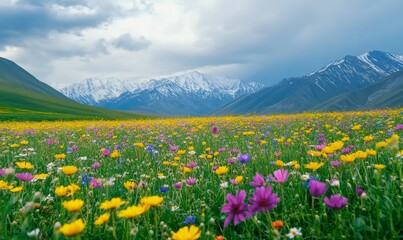 Obraz premium Alpine European meadows with colorful flowers.
