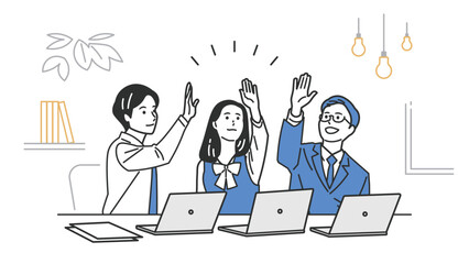 ハイタッチする制服の男女