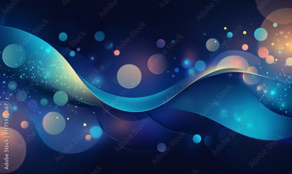 Poster an abstracted abstract of blue gradient tones on a dark grainy background with glowing light. a larg