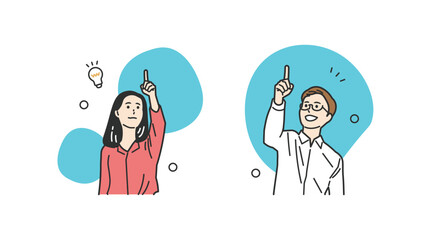 指差しするオフィスカジュアルの男女