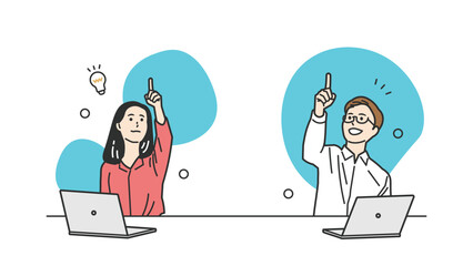 指差しするオフィスカジュアルの男女