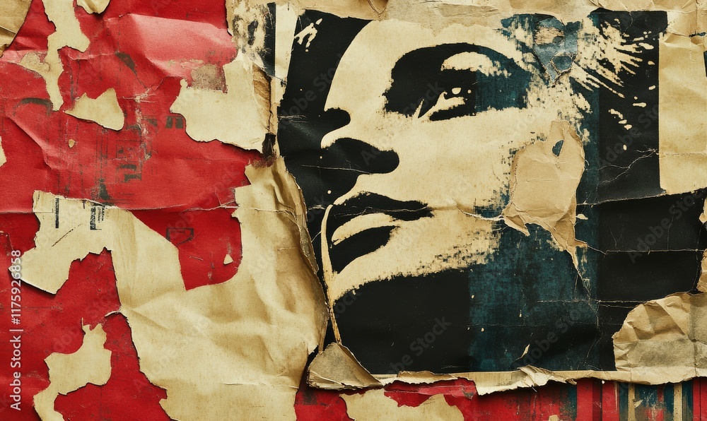 Poster a texture of old torn grunge posters on a crumpled crumpled paper backdrop surface with an empty spa