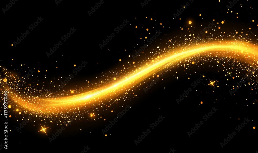 Poster an image of bright lines highlighted with glittering particles. a magical energy curve coils, glowin