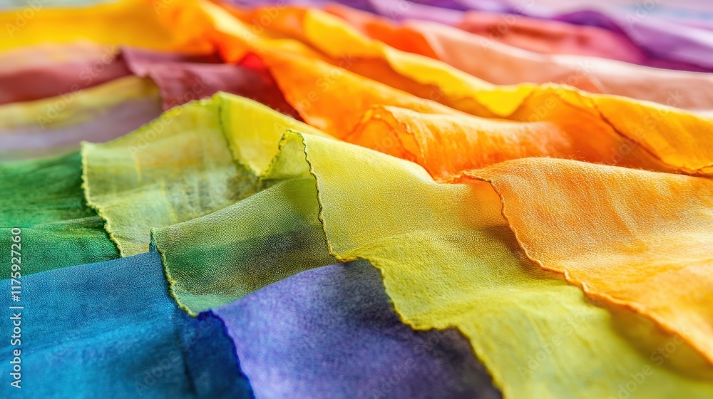 Poster vibrant and colorful textiles with a rainbow spectrum of soft fabric draped elegantly on a surface f