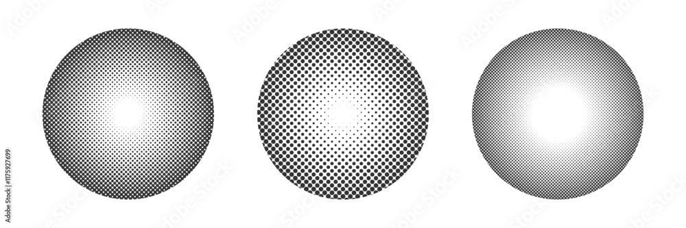 Poster halftone gradient circles set. pop art comic dotted texture. black dots circle isolated on white. mo