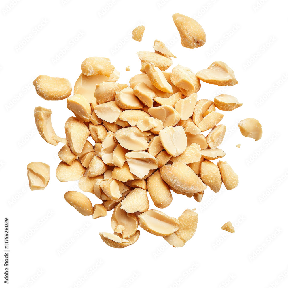 Poster crushed peanuts scattered on a clean transparent background highlighting their texture and color in 