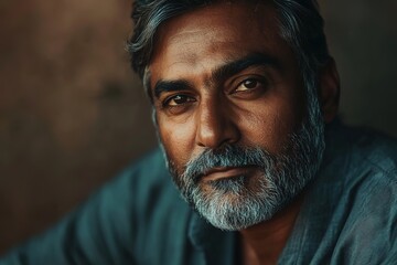 Fototapeta premium Intense gaze of an older man with striking grey beard