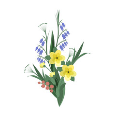 A bouquet of forest flowers isolated on a white background.Vector flower arrangement for greeting cards,textiles.