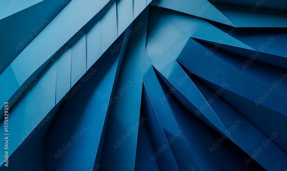Poster modern geometric background in blue with sharp, angular shapes.