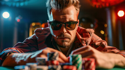 Intense Poker Player in Dramatic Lighting