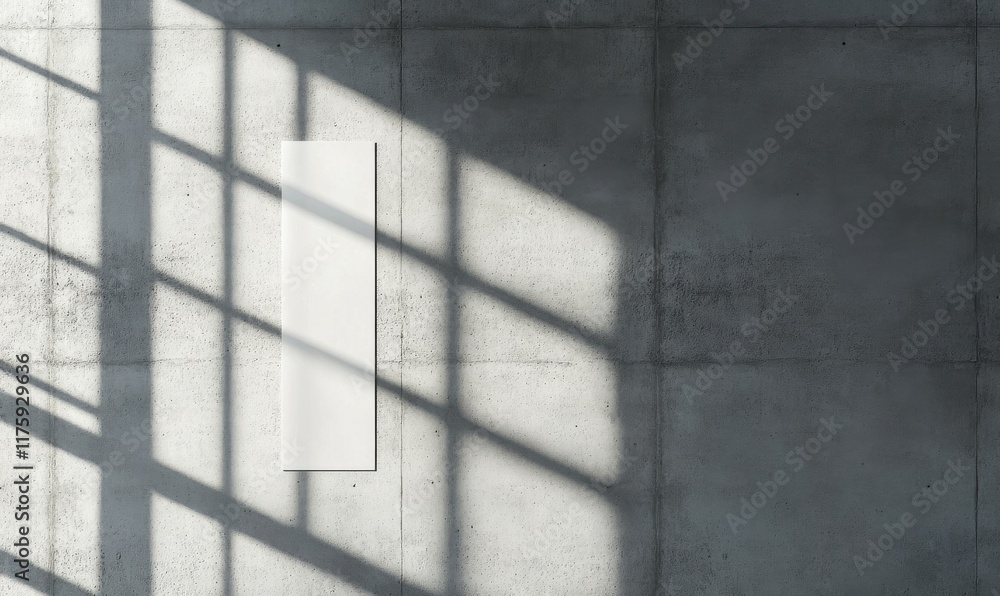 Poster n empty white vertical rectangle poster or business card mockup with diagonal window shadow on a smo