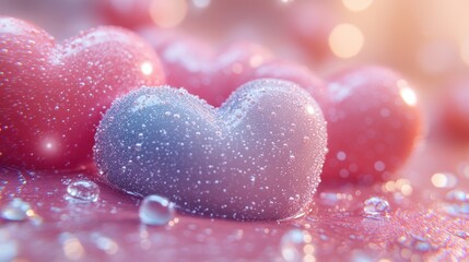 Fototapeta premium Dew-kissed pastel hearts, romantic close-up.