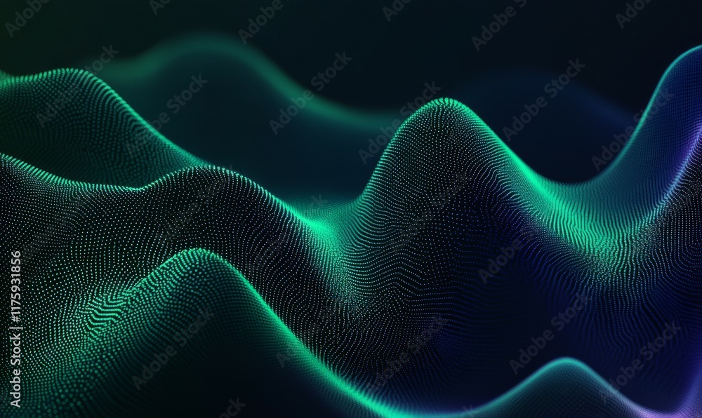 Poster dark green blue glowing grainy gradient background noise texture template design for the header of a