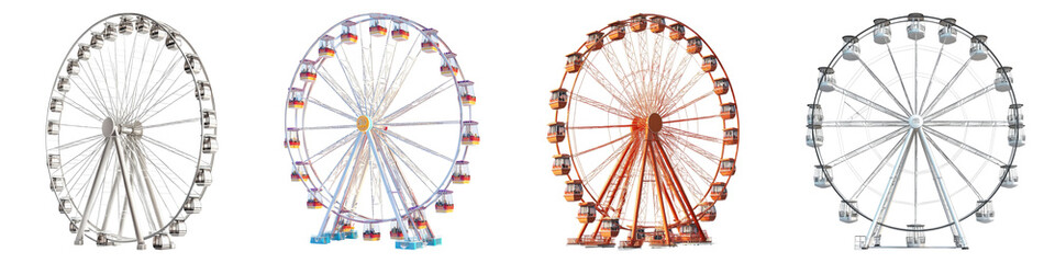 Ferris wheel isolated on transparent background, Set of