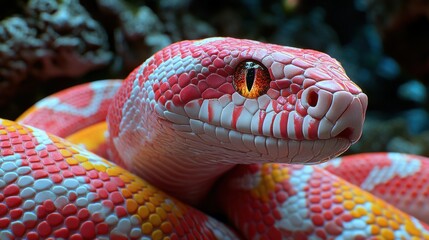 Fototapeta premium A vividly colored snake with intricate patterns glides gracefully through its habitat, highlighting the beauty of reptilian elegance.