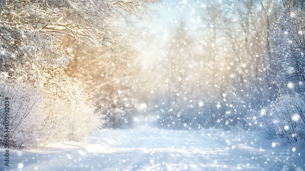 Poster soft snow-covered trees and open sky, perfect for adding text
