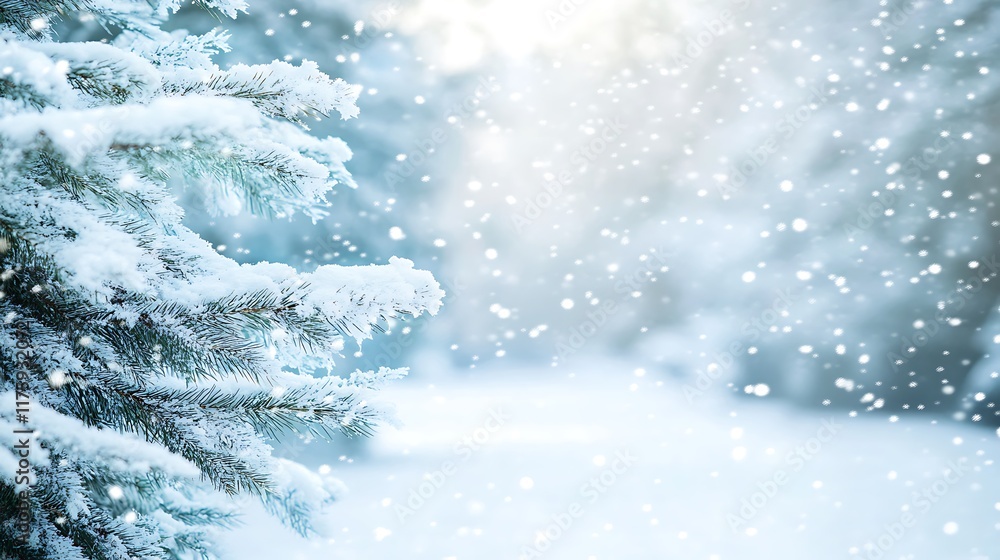 Poster soft snow-covered trees and open sky, perfect for adding text
