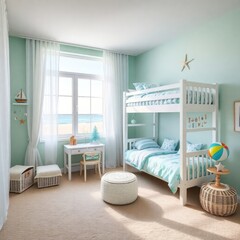 Children's room interior design. Coastal style children's room interior design. Architecture interior. Coastal interior. Coastal style.